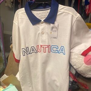 Nautica White Polo Shirt with Blue and Red Accents